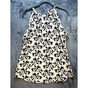 Bashafo Fashion Beige/Black Floral Halter Ruffle Stretch Knit Tank Top M